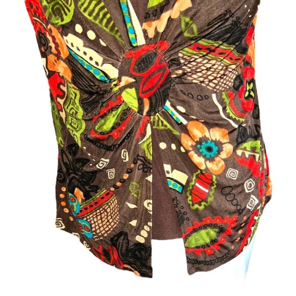 Choices Womens S Multicolor Floral Print Stretch Top W/ Knot Detail - Picture 4 of 9